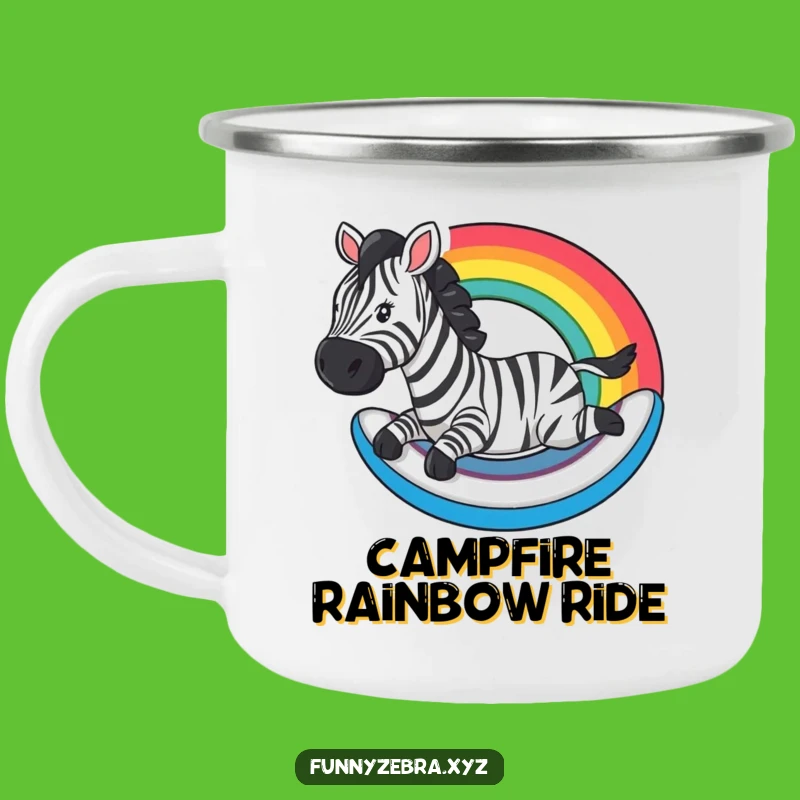 Funny Rainbow Zebra Slide Camping Mug: Adventure Down the Rainbow!