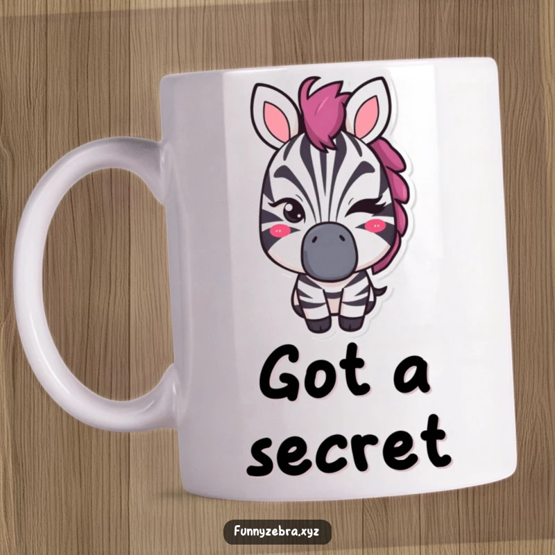 Funny mug showcasing a stylized zebra shape with one eye closed in a mischievous wink and a playful smirk.