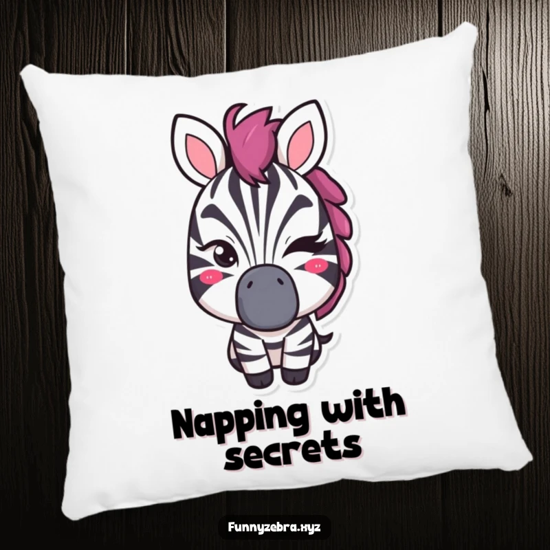 Funny pillow showcasing a stylized zebra shape giving a sly, mischievous wink, perfect for adding a playful touch.