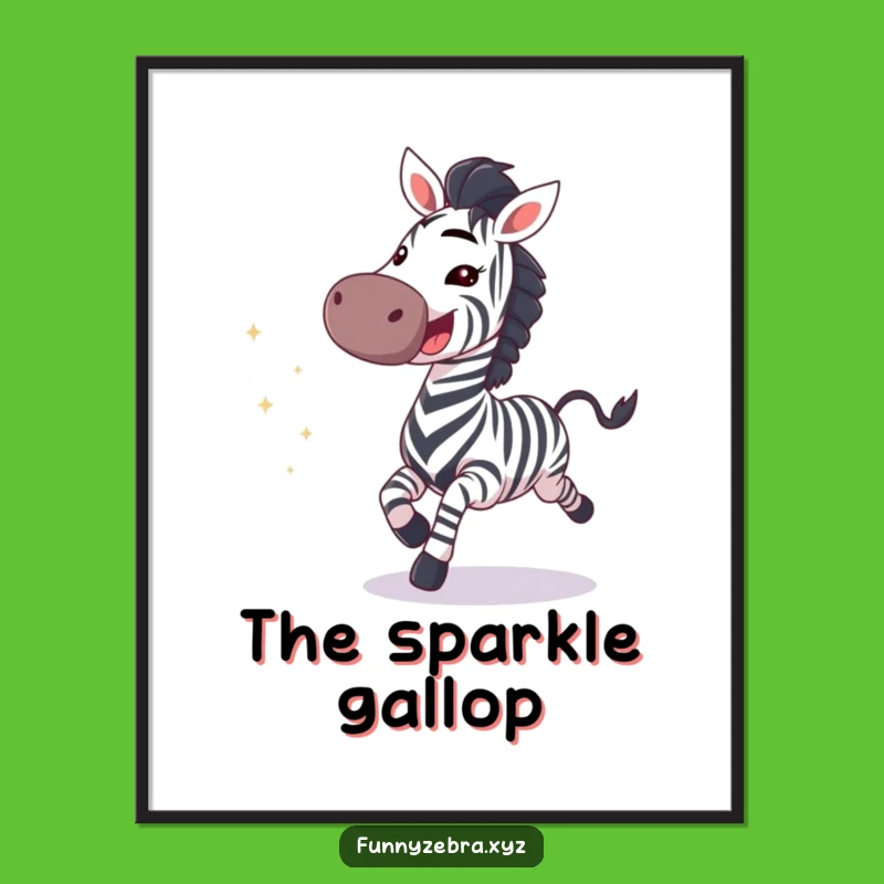 Funny Galloping Zebra Grin Digital Print - Instant Sparkly Wall Art Gift