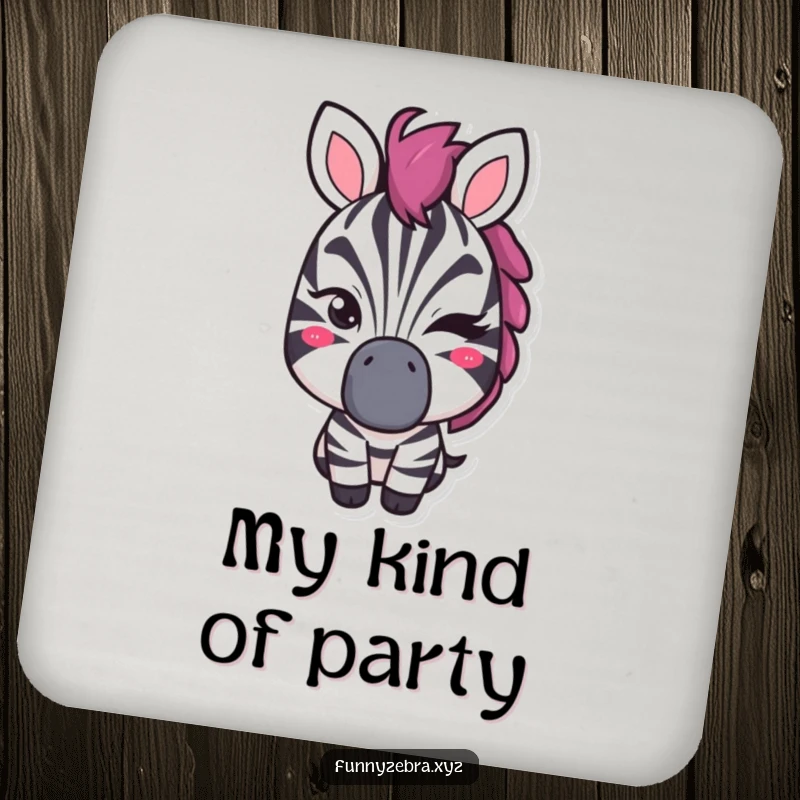 Funny drink coaster with a stylized zebra shape giving a sly, mischievous wink, adding playful charm.