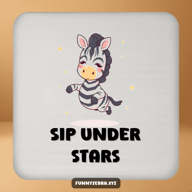 Funny Kawaii Zebra Coaster: Protects surfaces with a cute design of a cute zebra hopping with star sprinkles, adding funny, magical charm.