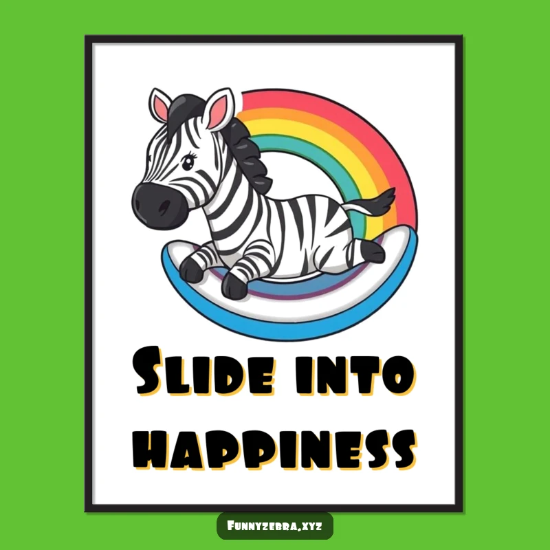 Funny Rainbow Zebra Slide Poster: Add Colorful Fun to Your Walls!