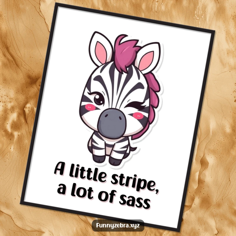 Funny Free Printable Wall Art: A stylized zebra with a sly expression, offering a mischievous wink to the viewer.