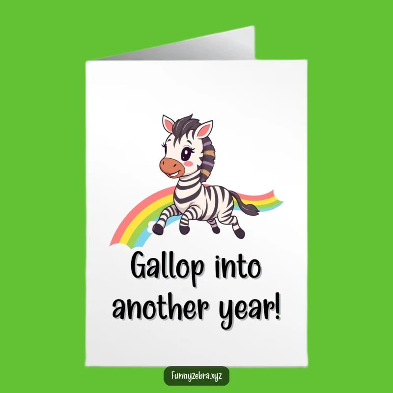 Free Printable Birthday Card: Galloping Kawaii Zebra Rainbow Fun for Hilarious Downloadable Gift