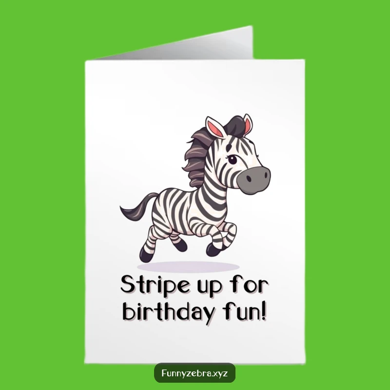 Free Printable Birthday Card: Galloping Zebra with Streamers for Joyful Celebration