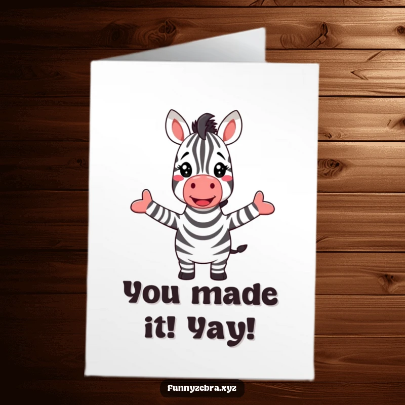 Funny Free Printable Congrats Card: A cheerful zebra reaching out to a radiant rainbow, symbolizing a wonderful achievement.