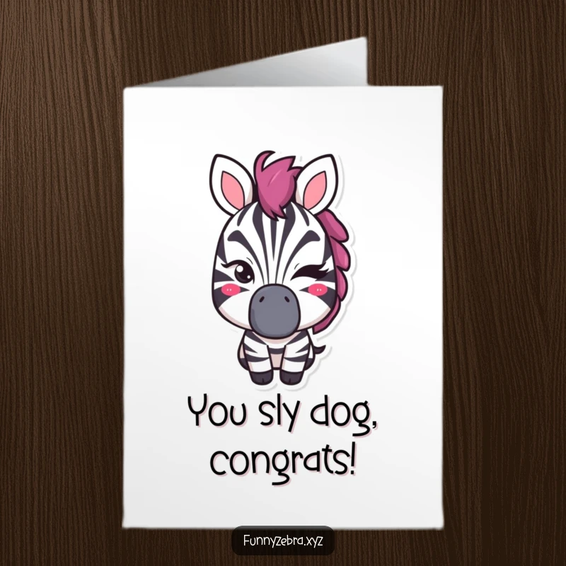 Funny Free Printable Congrats Card: A stylized zebra giving a knowing wink, hinting at shared secrets or good fortune.
