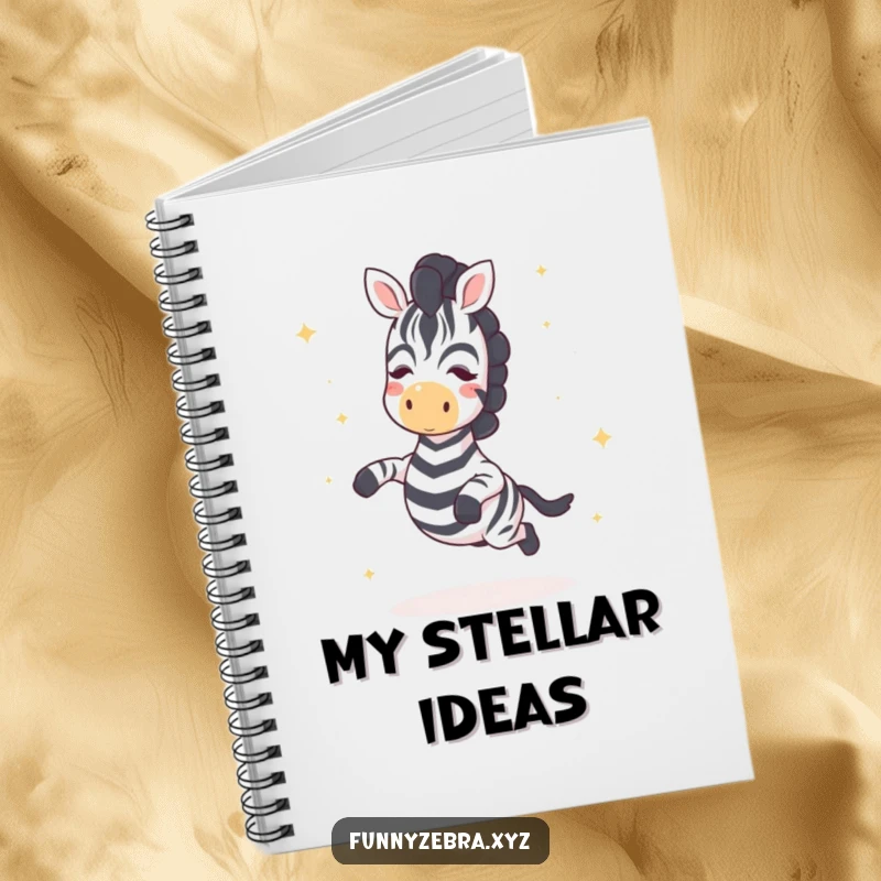 Funny Kawaii Zebra Notebook: Lined pages featuring a cute zebra joyfully hopping with star sprinkles, ideal for notes, sketches, and funny thoughts.