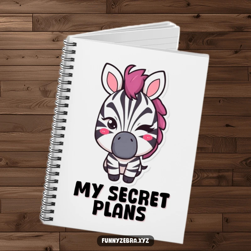 Funny notebook cover art showing a stylized zebra shape with a mischievous wink and a subtly sly expression.