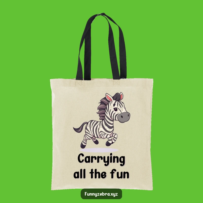 Funny Galloping Zebra Streamer Tote Bag: Carry Your Party Fun!